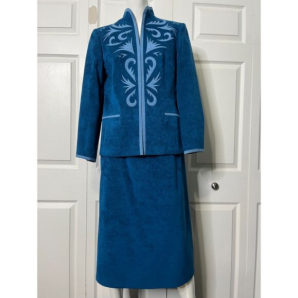 Cheng & Cheng Tailor Blue Suede Suit Dress Custom Design RARE! EUC! - Picture 3 of 11